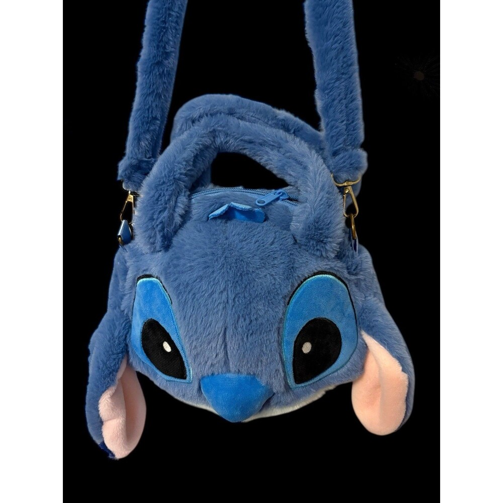 Disney Stitch Plush Crossbody Bag Fuzzy Blue Character Purse Zipper Closure - Picture 2 of 9